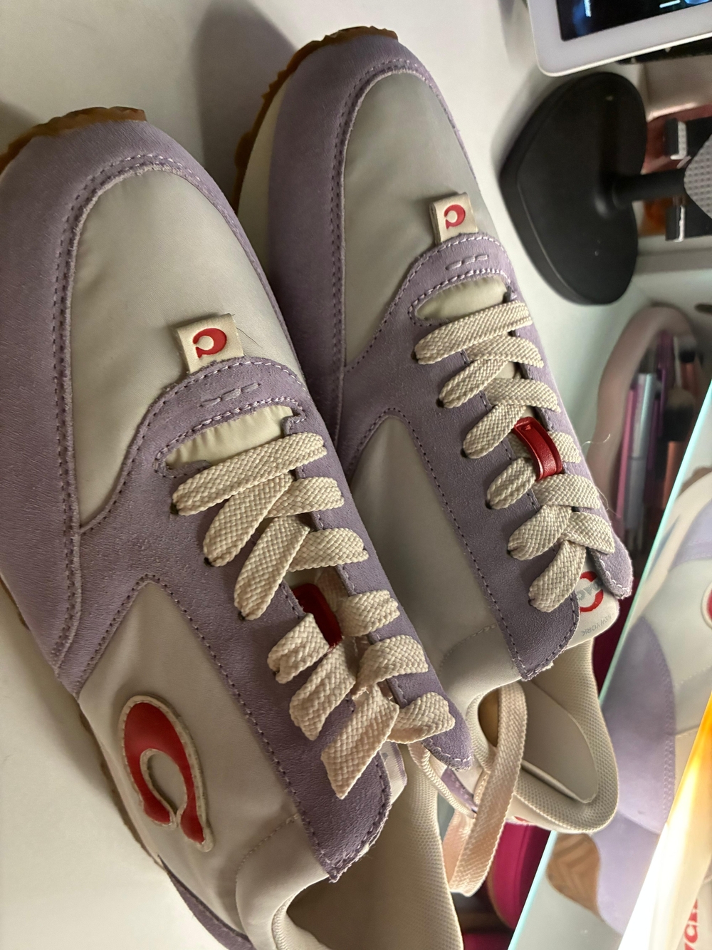 Coach Lavender and White Sneakers with Red Accent - Picture 2 of 7